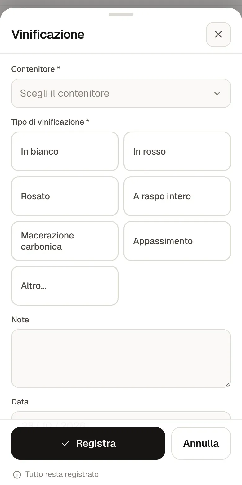 Foglio Vinificazione con i tipi a tessere