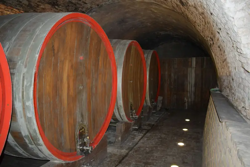 Botti grandi in una cantina sotterranea